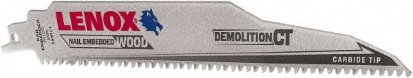 Lenox - 9" Long x 1" Thick, Carbide Reciprocating Saw Blade - Tapered Profile, 6 TPI, Toothed Edge, Tang Shank - Eagle Tool & Supply