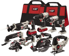 Porter-Cable - 20 Volt Cordless Tool Combination Kit - Includes 1/2" Drill/Driver, 1/4" Impact Driver, 6-1/2" Circular Saw, Reciprocating Tiger Saw, Jig Saw, Oscillating Multi-Tool, Cut-Off Tool/Grinder & Flashlight, Lithium-Ion Battery Included - Eagle Tool & Supply