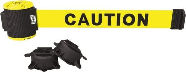 Banner Stakes - 30' Long x 2-1/2" Wide Nylon/Polyester Magnetic Wall Mount Barrier - Black on Yellow - Eagle Tool & Supply