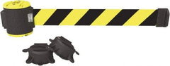Banner Stakes - 30' Long x 2-1/2" Wide Nylon/Polyester Magnetic Wall Mount Barrier - Black on Yellow - Eagle Tool & Supply