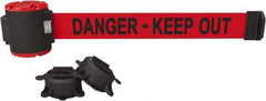 Banner Stakes - 30' Long x 2-1/2" Wide Nylon/Polyester Magnetic Wall Mount Barrier - Black on Red - Eagle Tool & Supply