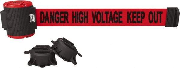 Banner Stakes - 30' Long x 2-1/2" Wide Nylon/Polyester Magnetic Wall Mount Barrier - Black on Red - Eagle Tool & Supply