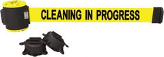 Banner Stakes - 30' Long x 2-1/2" Wide Nylon/Polyester Magnetic Wall Mount Barrier - Black on Yellow - Eagle Tool & Supply