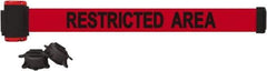 Banner Stakes - 7' Long x 2-1/2" Wide Nylon/Polyester Magnetic Wall Mount Barrier - Black on Red - Eagle Tool & Supply