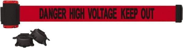 Banner Stakes - 7' Long x 2-1/2" Wide Nylon/Polyester Magnetic Wall Mount Barrier - Black on Red - Eagle Tool & Supply