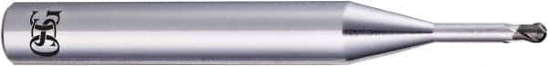 OSG - 0.4mm Diam, 0.3mm LOC, 2 Flute CBN Ball End Mill - Uncoated, Single End, 45mm OAL, 4mm Shank Diam, Spiral Flute - Eagle Tool & Supply