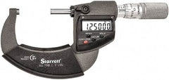Starrett - 1 to 2" Range, Standard Throat IP67 Electronic Outside Micrometer - Friction Thimble, Carbide Face, CR2032 Battery - Eagle Tool & Supply