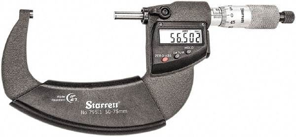 Starrett - Standard Throat IP67 Electronic Outside Micrometer - Ratchet Stop Thimble, Carbide Face, CR2032 Battery - Eagle Tool & Supply