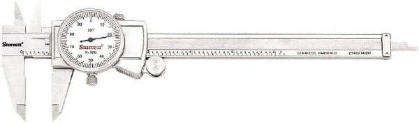 Starrett - 0" to 6" Range, 0.001" Graduation, 0.1" per Revolution, Dial Caliper - White Face, 1.5" Jaw Length, Accurate to 0.001" - Eagle Tool & Supply