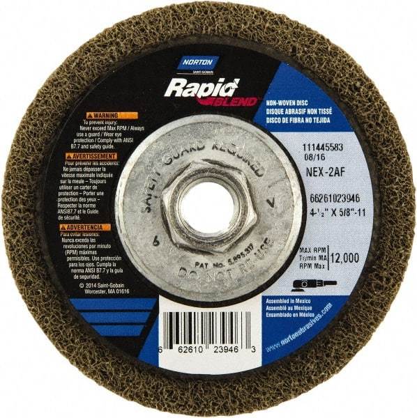 Norton - 4-1/2" Wheel Diam, 4/5" Wheel Thickness, 5/8" Arbor Hole, Type 27 Depressed Center Wheel - Fine Grade, Aluminum Oxide - Eagle Tool & Supply