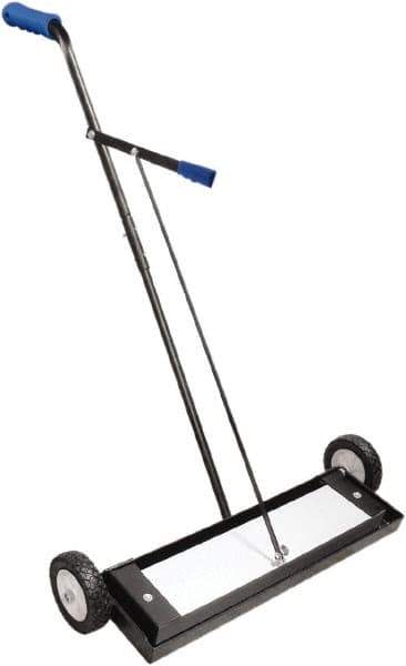 Shields Magnetics - 24" Long Push Magnetic Sweeper with Wheels - 4" Wide x 2" High x 36" Long, 7" Wheel Diam, 2" Clearance - Eagle Tool & Supply