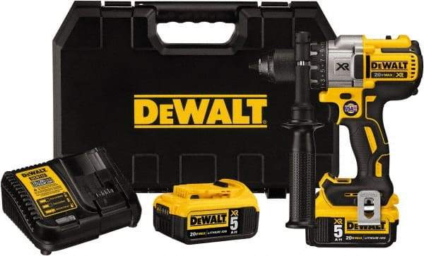 DeWALT - 20 Volt 1/2" Chuck Pistol Grip Handle Cordless Drill - 0-2000 RPM, Keyless Chuck, Reversible, 2 Lithium-Ion Batteries Included - Eagle Tool & Supply