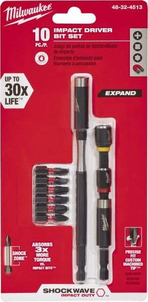 Milwaukee Tool - Impact Ready Accessory Set - 1/4" Hex Drive, Phillips, Slotted, Torx, Square Point - Eagle Tool & Supply