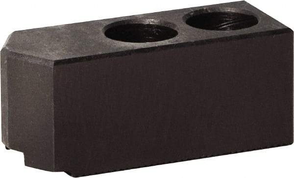 Bison - 210mm Max Chuck Capacity, 1.5mm x 60° Serrated Interface, Square Soft Lathe Chuck Jaw - 3 Jaw, Steel, 25mm Btw Mount Hole Ctrs, 95mm Long, 40mm Wide, 40mm High, 14mm Groove, M12mm Fastener - Eagle Tool & Supply