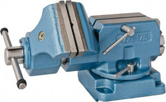 Bison - 5" Jaw Width x 5.9" Jaw Opening Capacity, 8.46" Throat Depth, Bench & Pipe Combination Vise - 1-1/4 to 2.36" Pipe Capacity, Swivel Base, Bolt Down Attachment, Steel - Eagle Tool & Supply