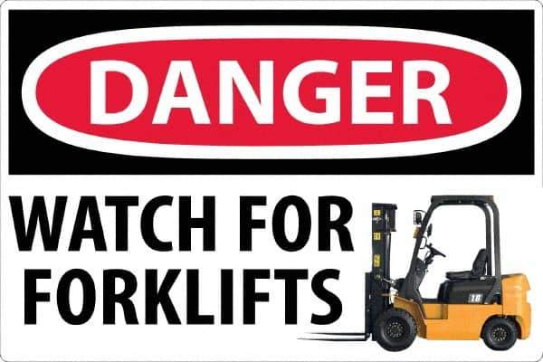 NMC - "Danger - Watch For Forklifts", 24" Long x 36" Wide, Sportwalk Safety Sign - Rectangle, 0.005" Thick, Use for Workplace/Safety - Eagle Tool & Supply