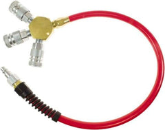 PRO-SOURCE - 3/8" ID 5' Long Lead-In Whip Hose - Manifold with (3) Automotive Couplers Ends, 200 Working psi, 165°, 3/8" Fitting, Transparent Red - Eagle Tool & Supply
