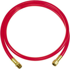 PRO-SOURCE - 3/8" ID 3' Long Lead-In Whip Hose - FNPT x MNPT Swivel Ends, 200 Working psi, 165°, 3/8" Fitting, Transparent Red - Eagle Tool & Supply