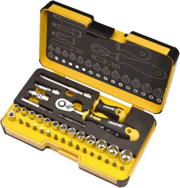 Felo - 36 Piece 1/4" Drive Ratchet Socket Set - Comes in Strongbox Case - Eagle Tool & Supply