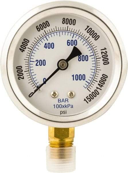 Value Collection - Hydraulic Pressure Gages & Adapters Type: Dry Gauge Pressure Rating: 0 - 15000 - Eagle Tool & Supply