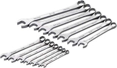 SK - 14 Piece, 6mm to 19mm, 12 Point Combination Wrench Set - Metric Measurement Standard, Full Polish Chrome Finish, Comes in Roll-Up Pouch - Eagle Tool & Supply
