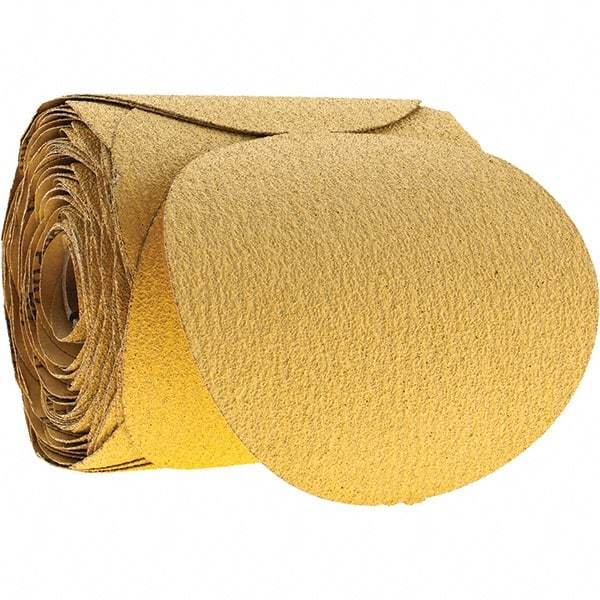 Tru-Maxx - 6" Diam, 60 Grit Aluminum Oxide Adhesive PSA Disc - Medium Grade, Gold, C Weighted Backing, Flexible, 3,000 Max RPM - Eagle Tool & Supply