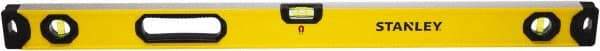 Stanley - Magnetic 48" Long 3 Vial Box Beam Level - Aluminum, Yellow, 1 Level & 2 Plumb Vials - Eagle Tool & Supply