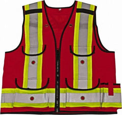 Viking - Size L High Visibility Red Solid Surveyor's Vest - 43" Chest, CSA Z96-09 Class 1, Level 2, Zipper Closure, 8 Pockets, Nylon - Eagle Tool & Supply