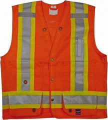 Viking - Size 2XL High Visibility Orange Solid Surveyor's Vest - 51" Chest, CSA Z96-09 Class 2, Level 2, ANSI 107-2010 Class 2, Level 2, Snaps Closure, 8 Pockets, Polyester - Eagle Tool & Supply