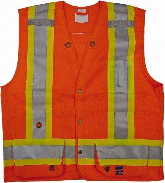 Viking - Size M High Visibility Orange Solid Surveyor's Vest - 40" Chest, CSA Z96-09 Class 2, Level 2, ANSI 107-2010 Class 2, Level 2, Snaps Closure, 8 Pockets, Polyester - Eagle Tool & Supply