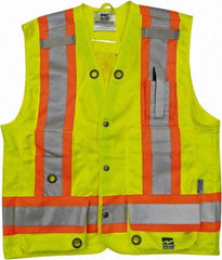 Viking - Size L High Visibility Lime Solid Surveyor's Vest - 43" Chest, CSA Z96-09 Class 2, Level 2, ANSI 107-2010 Class 2, Level 2, Snaps Closure, 8 Pockets, Polyester - Eagle Tool & Supply