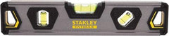 Stanley - 9" Long 3 Vial Torpedo Level - Aluminum, Black/Silver/Yellow, 1 45°, 1 Level & 1 Plumb Vials - Eagle Tool & Supply