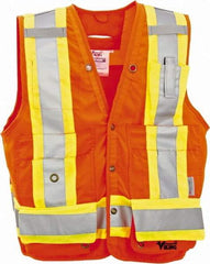Viking - Size M High Visibility Orange Solid Surveyor's Vest - 40" Chest, Snaps Closure, 13 Pockets, Polyester - Eagle Tool & Supply