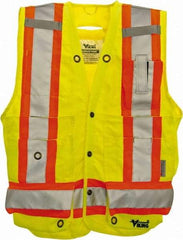 Viking - Size 2XL High Visibility Lime Solid Surveyor's Vest - 51" Chest, Snaps Closure, 13 Pockets, Polyester - Eagle Tool & Supply