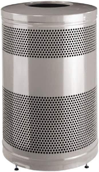 Rubbermaid - 51 Gal Silver Round Decorative Waste Receptacle With Top - Steel, 902mm High - Eagle Tool & Supply