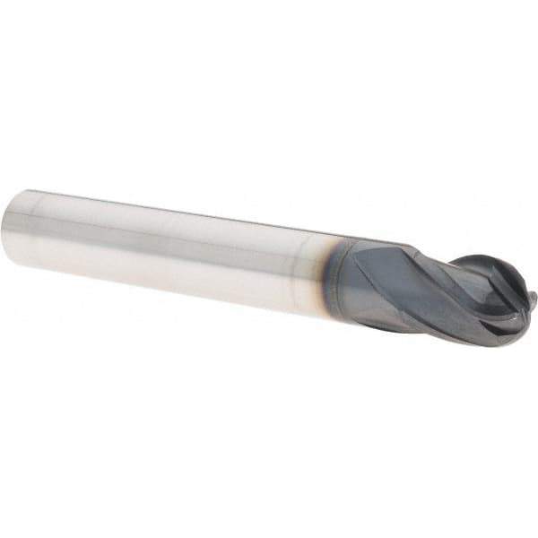 Iscar - 9mm Diam, 11mm LOC, 4 Flute Solid Carbide Ball End Mill - TiAlN Finish, Single End, 63mm OAL, 9mm Shank Diam, Spiral Flute - Eagle Tool & Supply