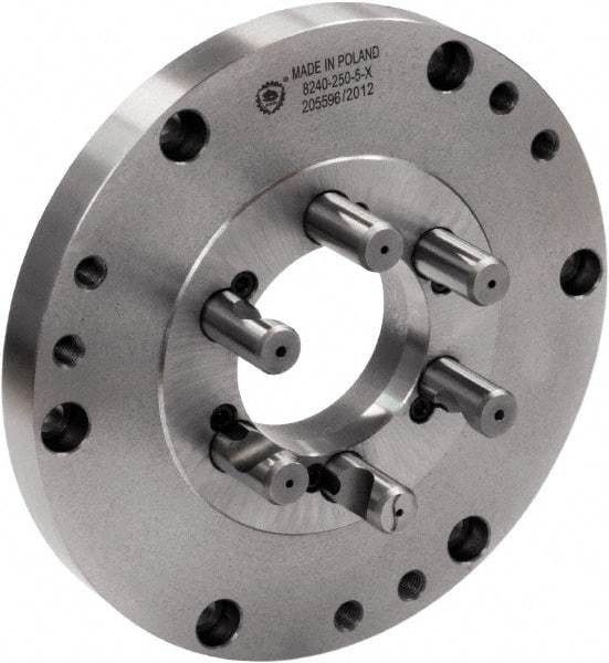 Bison - Adapter Back Plate for 16" Diam Self Centering Lathe Chucks - D1-8 Mount, 5.3583" Through Hole Diam, 15.748" OD, 0.1772" Flange Height, Cast Iron - Eagle Tool & Supply