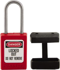 Master Lock - 1.52 Inch Long, Black, TPE Padlock Cover - Compatible with Lockout Padlock and 1/4 Inch Shackle Diameter, Use with S31, S32 and S33 - Eagle Tool & Supply