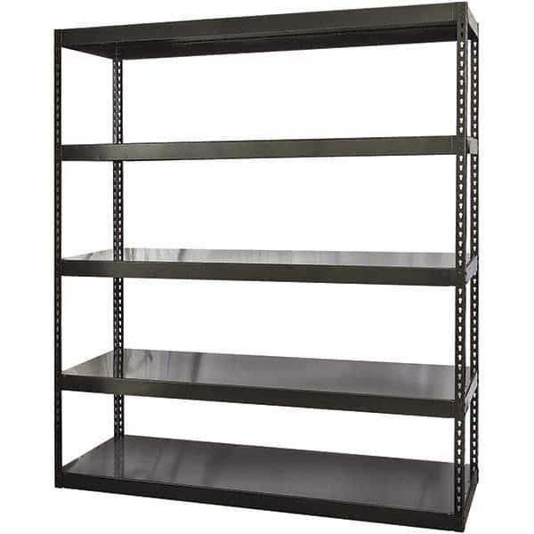Hallowell - 5 Shelf Starter Solid Steel Waterfall Open Steel Shelving - 2 Lb Capacity, 60" Wide x 96" High x 24" Deep, Black - Eagle Tool & Supply