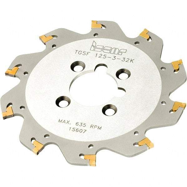 Iscar - Arbor Hole Connection, 0.157" Cutting Width, 1.55" Depth of Cut, 6.299" Cutter Diam, 1-1/2" Hole Diam, 12 Tooth Indexable Slotting Cutter - TGSF Toolholder, TAG Insert, Right Hand Cutting Direction - Eagle Tool & Supply