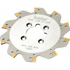 Iscar - Arbor Hole Connection, 4mm Cutting Width, 34mm Depth of Cut, 125mm Cutter Diam, 32mm Hole Diam, 10 Tooth Indexable Slotting Cutter - TGSF Toolholder, TAG Insert, Right Hand Cutting Direction - Eagle Tool & Supply