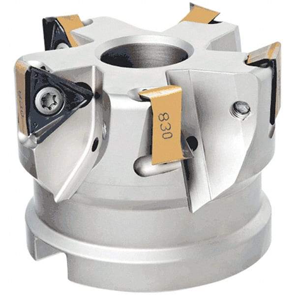 Iscar - 4 Inserts, 63mm Cut Diam, 27mm Arbor Diam, 13.5mm Max Depth of Cut, Indexable Square-Shoulder Face Mill - 0° Lead Angle, 50mm High, H690 TNKX 160610PNTR Insert Compatibility, Through Coolant, Series Helido - Eagle Tool & Supply