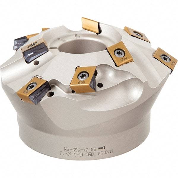 Iscar - 67, 73.2, 76.5, 80, 83.1mm Cut Diam, 25.4mm Arbor Hole, 10mm Max Depth of Cut, 15° Indexable Chamfer & Angle Face Mill - 7 Inserts, OXMT 050..\xB6S890 SNMU 130.. Insert, Right Hand Cut, Through Coolant, Series FeedMill, Helido - Eagle Tool & Supply