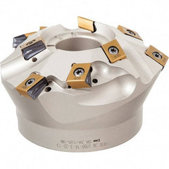 Iscar - 98.2mm Cut Diam, 27mm Arbor Hole, 23.5mm Max Depth of Cut, 45° Indexable Chamfer & Angle Face Mill - 9 Inserts, T490 LN.. Insert, Right Hand Cut, Through Coolant, Series Helitang - Eagle Tool & Supply