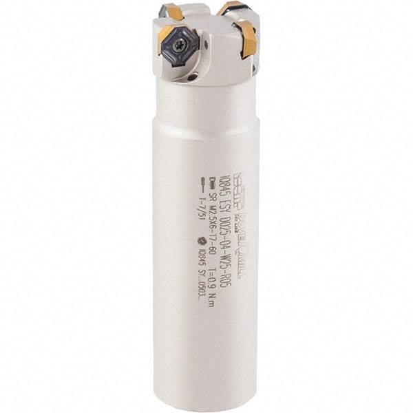 Iscar - 16mm Cut Diam, 5mm Max Depth of Cut, 16mm Shank Diam, 100mm OAL, Indexable Square Shoulder Helical End Mill - HM390 TCKT 0703PCTR Inserts, Cylindrical Shank, 0° Lead Angle, Through Coolant, Series HeliIQMill - Eagle Tool & Supply