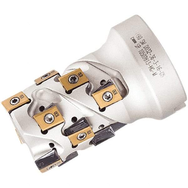 Iscar - 24 Inserts, 40mm Cut Diam, 16mm Arbor Diam, 44mm Max Depth of Cut, Indexable Square-Shoulder Face Mill - 0° Lead Angle, 65mm High, T490 LN.. Insert Compatibility, Through Coolant, Series Helitang - Eagle Tool & Supply