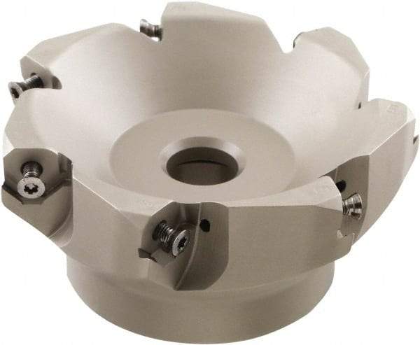 Iscar - 109.4mm Cut Diam, 32mm Arbor Hole, 4.6mm Max Depth of Cut, 50° Indexable Chamfer & Angle Face Mill - 7 Inserts, IQ845 SYHU 07.. Insert, Right Hand Cut, Through Coolant, Series DoveIQMill - Eagle Tool & Supply