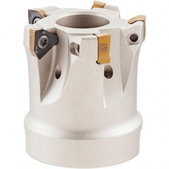Iscar - 4 Inserts, 1-1/4" Cut Diam, 1/2" Arbor Diam, 0.2" Max Depth of Cut, Indexable Square-Shoulder Face Mill - 0° Lead Angle, 1-1/4" High, HM390 TCKT 0703PCTR Insert Compatibility, Through Coolant, Series HeliIQMill - Eagle Tool & Supply