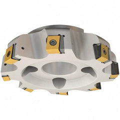 Iscar - 7 Inserts, 160mm Cut Diam, 40mm Arbor Diam, 21mm Max Depth of Cut, Indexable Square-Shoulder Face Mill - 0° Lead Angle, 63mm High, T490 LNHT 2212-PNTR Insert Compatibility, Through Coolant, Series Helitang - Eagle Tool & Supply