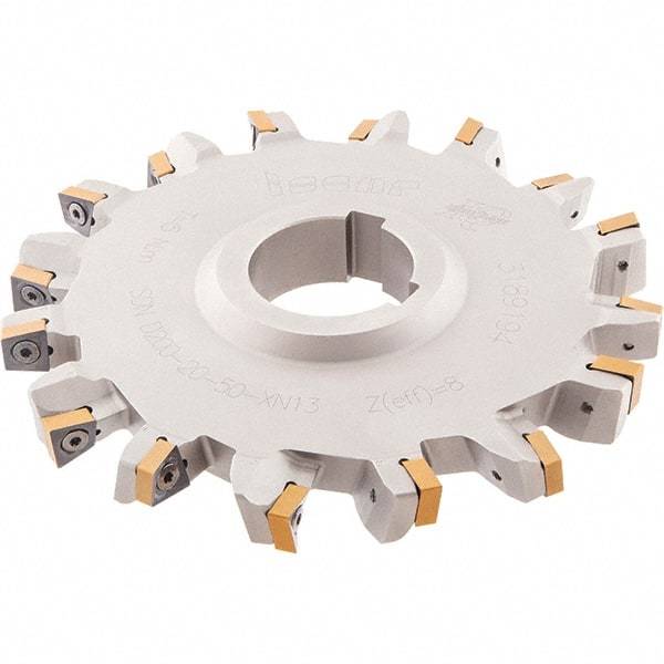 Iscar - Arbor Hole Connection, 3/4" Cutting Width, 2.425" Depth of Cut, 8" Cutter Diam, 2" Hole Diam, 8 Tooth Indexable Slotting Cutter - SDN-XN13 Toolholder, XNMU 13 Insert, Neutral Cutting Direction - Eagle Tool & Supply
